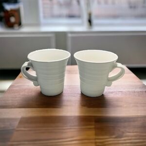 Pair 2 WCL White Ceramic Coffee Mugs 4.5" Retro Ribbed Stripes Vintage Cups